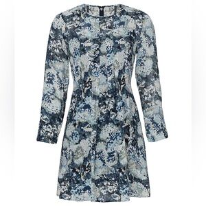CLUB MONACO Delaynee Semi-Sheer Blue Floral Print Silk Dress Longsleeve - Size 2